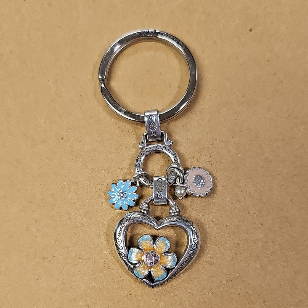 BRIGHTON RETIRED Silver tone Floral Charm Keychain